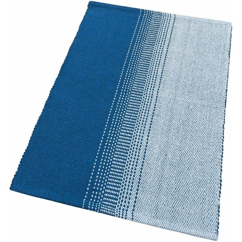Tapis de Salle de Bain de Cuisine en Pur Coton Absorbant Doux Tissés à la Main Bleu - 55x240 cm