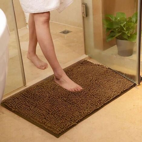 Tapis de salle de Bain Devant Baignoire Absorbant Antidérapant Tapis d’entrée Chambre Toilette Cuisine Shaggy 40x60 cm Marron