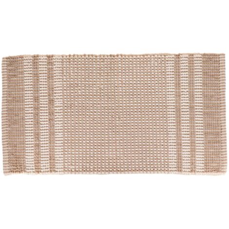 Tapis de salle de bain en microfibre aspect chenille Beige et Noir 45 x 90 cm - TENDANCE