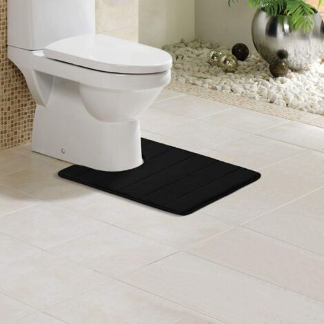 Tapis de salle de bain en mousse à mémoire de forme, antidérapant, doux, avec ouverture, 50 x 60 cm, absorbant, lavable, noir
