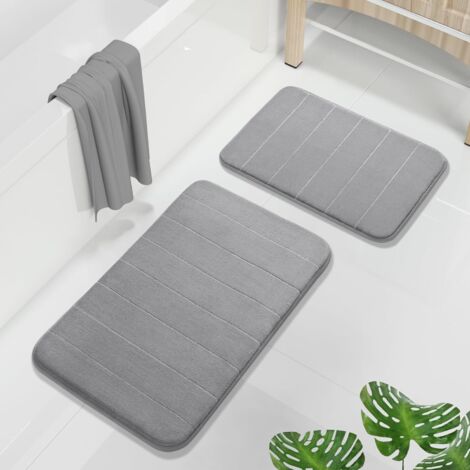 Tapis De Salle De Bain En Mousse Mémoire - Antidérapant PVC - Absorbant Rapide Séchage - Pour Baignoire Douche Lavabo - Lot De 2 Pièces 40x60 Et 80x50 Cm - Gris