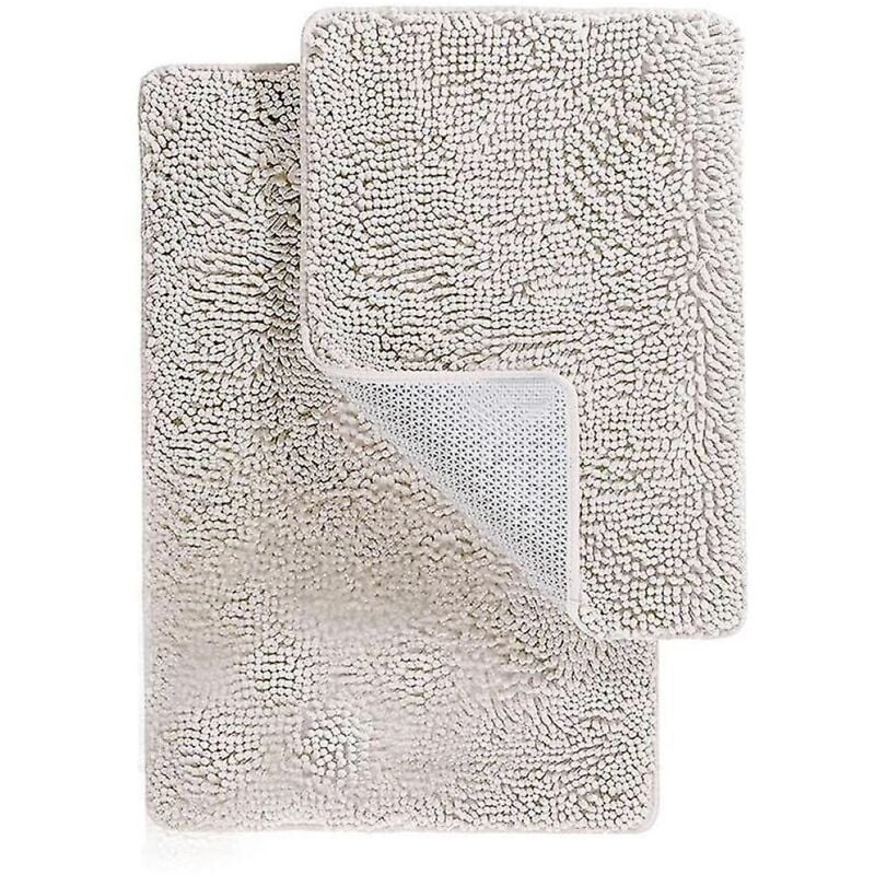 Tapis de salle de bain Ensemble de tapis de bain - Tapis de douche en chenille pelucheux Beige
