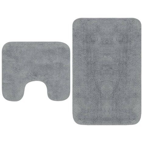 Tapis de salle de bain Gris + Tapis de WC - Toilettes