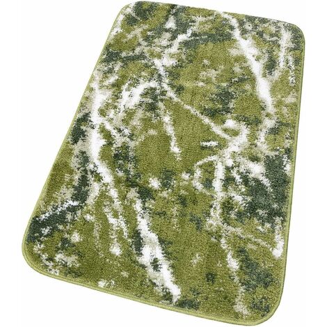 Tapis de Salle de Bain Moderne Effet Marbre Tapis de Chevet Shaggy Doux et Antidérapant Vert -
