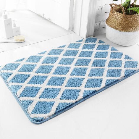 Tapis de Salle de Bain Moelleux en Microfibre Absorbant l'eau Tapis de Bain Lavable en Machine pour Salle de Bain Tapis en Peluche épais pour Douche (Bleu, 50 x 80 cm)