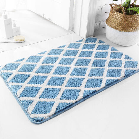 Tapis de Salle de Bain Moelleux en Microfibre Absorbant l'eau Tapis de Bain Lavable en Machine pour Salle de Bain Tapis en Peluche épais pour Douche Triomphe (Bleu, 50 x 80 cm)