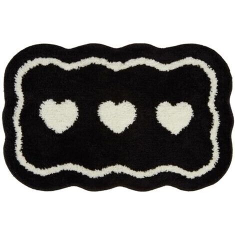 Tapis de salle de bain noir et blanc en forme de cœur, paillasson d'entrée antidérapant, absorbant, lavable en machine