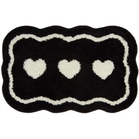 Tapis de salle de bain noir et blanc en forme de cœur, paillasson d'entrée antidérapant, absorbant, lavable en machine