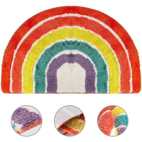Tapis de salle de bain, tapis arc-en-ciel d'intérieur, tapis demi-cercle antidérapant, moquette moelleuse, doux et duveteux