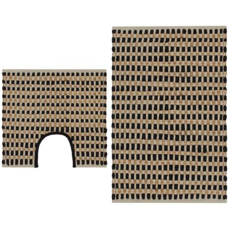 Tapis de salle de bain  Tapis De Bain Antidérapant tissés à la main Jute Naturel et Noir BZTE590733
