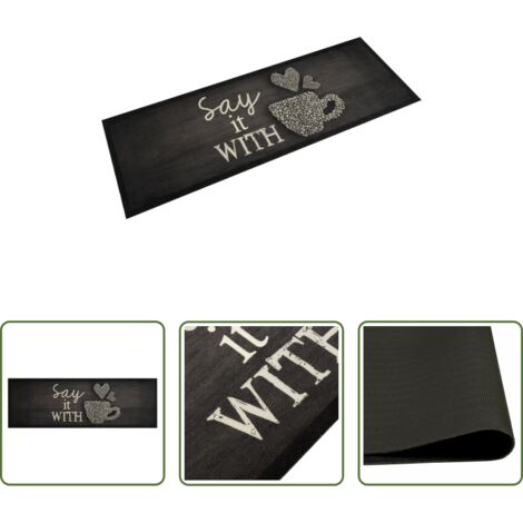 Tapis de salle de bain -  Tapis de cuisine lavable imprimé tasse noir 60x180 cm velours