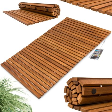 Tapis de salle de bain - tapis de sol antidérapant en bois d''acacia - 80 x 50 cm Tige