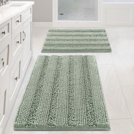 Tapis De Salle De Bain - Tapis Épais À Rayures - Antidérapant - Pour Sol De Salle De Bain - Lot De 2 - 80 X 50 Et 60 X 43 Cm