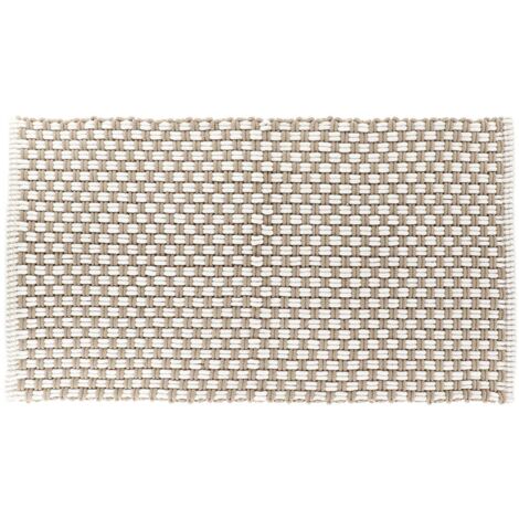 Tapis de salle de bain Taupe et Blanc en microfibre aspect maille 45 x 90 cm - TENDANCE