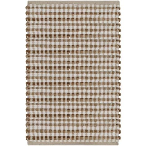 Tapis de salle de bain tissés à la main Naturel et blanc CFW93532