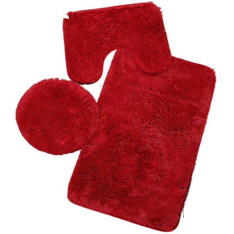 Tapis de Salle de Bains Couleur Pure 3Pcs Bath Mat Antidérapant et Absorbant Doux Tapis & Couvercle Toilette Couvercle Set Lavable, Rouge.. Debuns