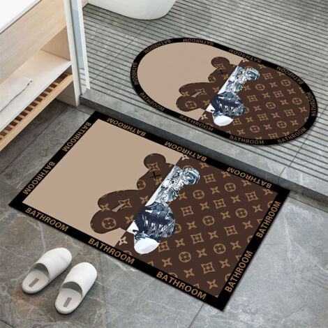Tapis de salle de bains, Mat, Absorbent, Robot Bear Ellipse, Crystal Velvet, 40x60cm, Antidérapant, Rapidement sec, Facile à nettoyer