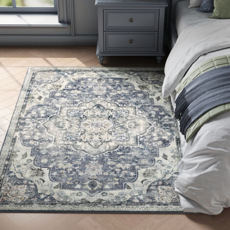 Tapis de Salon 120 x 170 cm, Tapis Antidérapant, Style Vintage Traditionnel, Lavable en machine, Gris Tourterelle