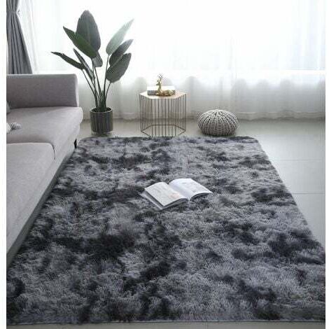Tapis de salon 160 x 230 cm gris foncé peluche polypropylène doux tapis antidérapant