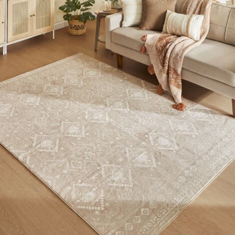 SONGMICS HOME Tapis de Salon 160 x 230 cm, Tapis de Salon antidérapant, Lavable en Machine, Style Bohème, Beige Cappuccino