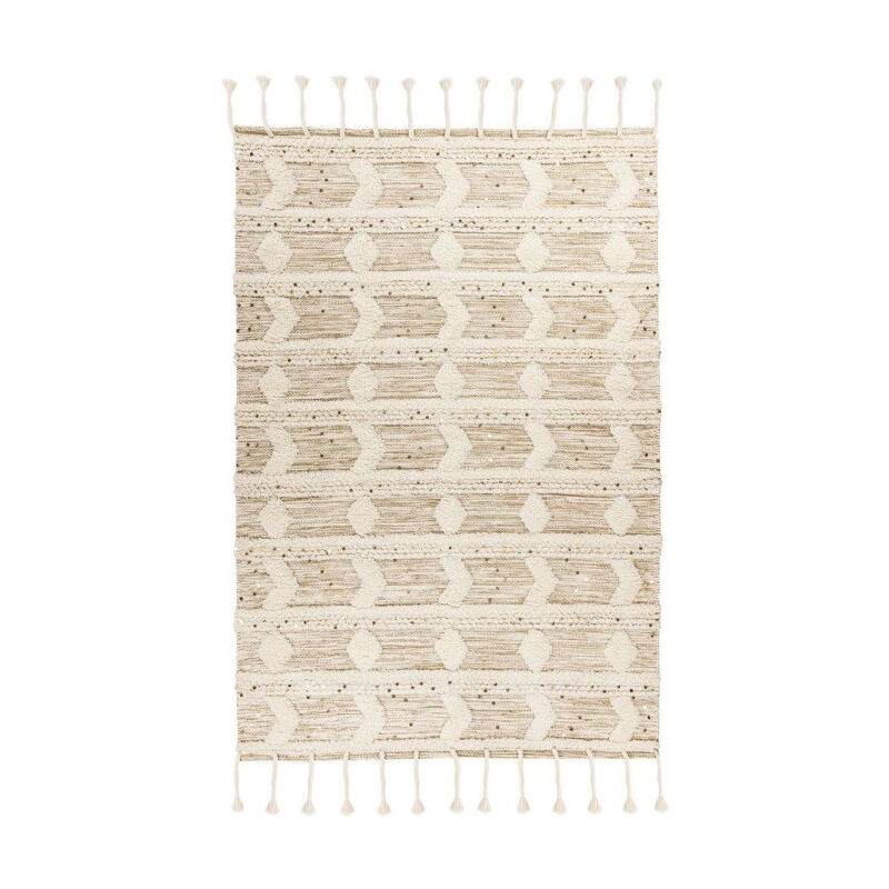 Paris Prix - Tapis Bohème Tissé Fait à la Main 'Bohist' Crème & Kaki 80 x 150 cm