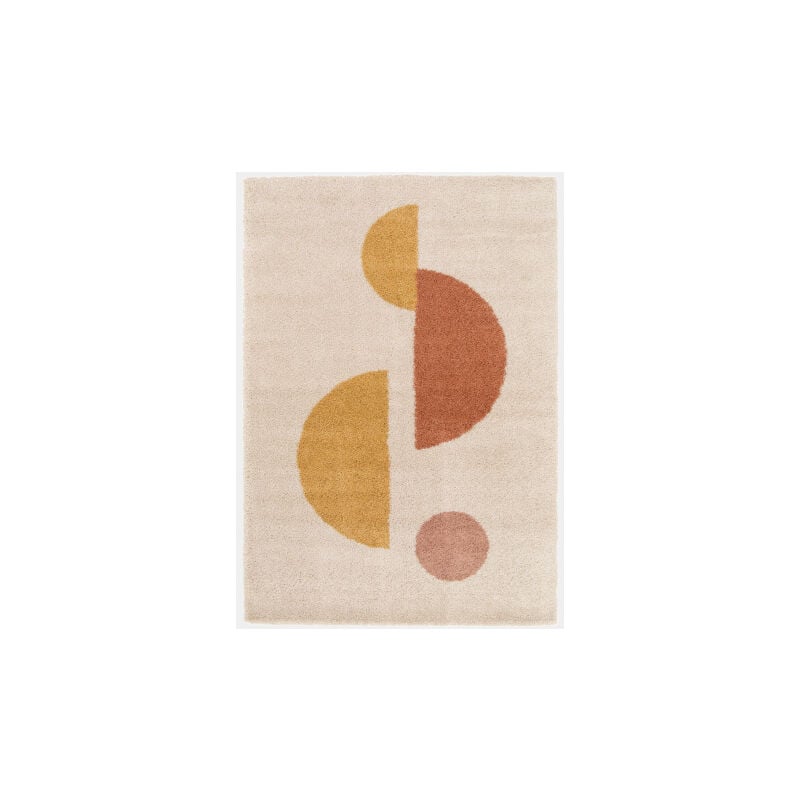 Décoweb - Tapis de salon à motif organique - Sully - Écru, jaune et terracotta - 160 x 230 cm