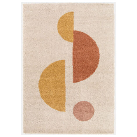 Tapis de salon à motif organique - Sully - Écru jaune et terracotta - 80 x 150 cm