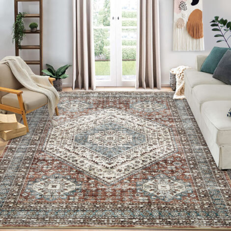 Tapis de Salon à Poils Courts et Doux Tapis,200 x 290 cm,lavable et antidérapant,Le Brun