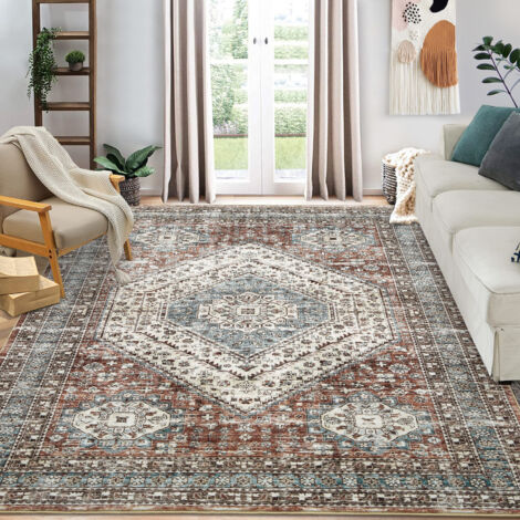 Tapis de Salon à Poils Courts et Doux Tapis,200 x 290 cm,lavable et antidérapant,Le Brun