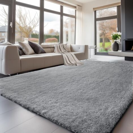 Tapis de Salon, à Poils Longs, Tapis Chambre Gris Clair Pur, 160x 230cm, antidérapant, Extra Large, Moelleux et Moderne, pour Chambre à Coucher, Chambre d'enfant