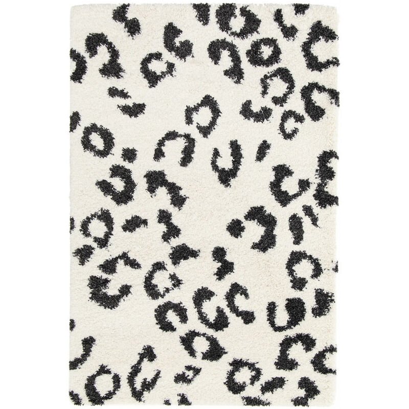 Décoweb - Tapis de salon à poils longs - Wild animal - Noir et blanc cassé - 120 x 170 cm
