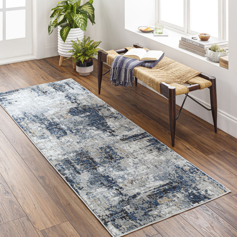 Surya - Tapis de Couloir Abstrait Moderne Bleu/Gris/Beige 80x220 cm