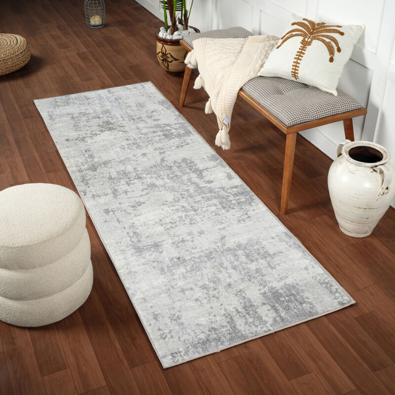 Surya - Tapis de Couloir Abstrait Moderne Gris/Ivoire 80x220 cm