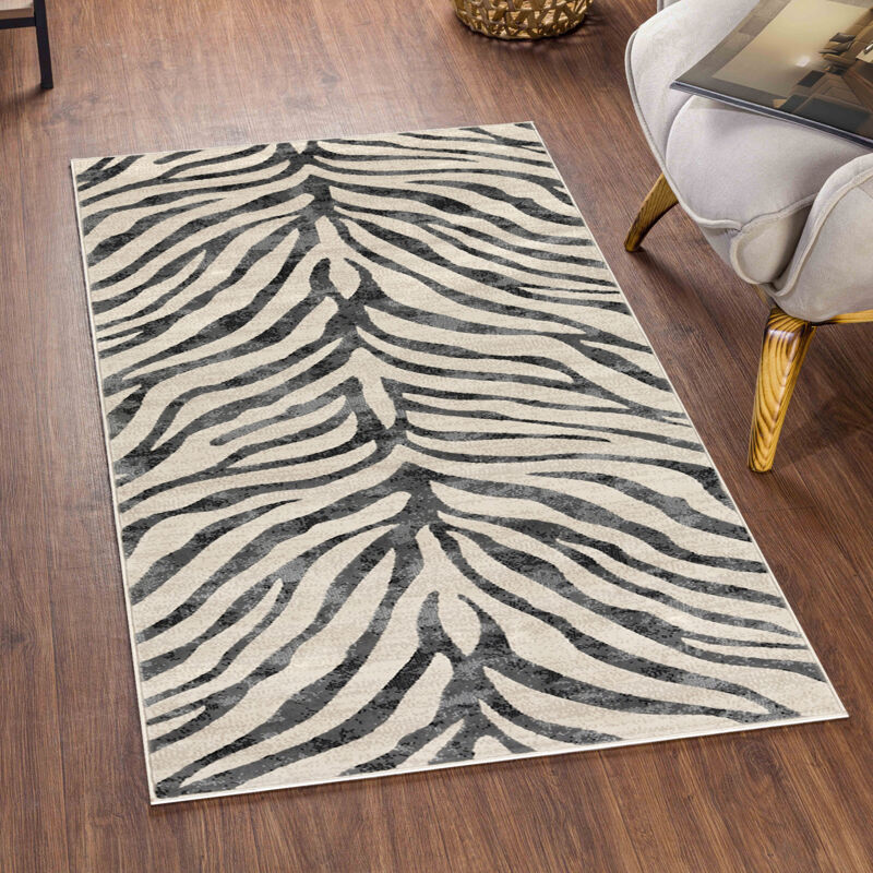 SURYA Tapis Zébré Bohème Gris Foncé/Beige 80x150 cm