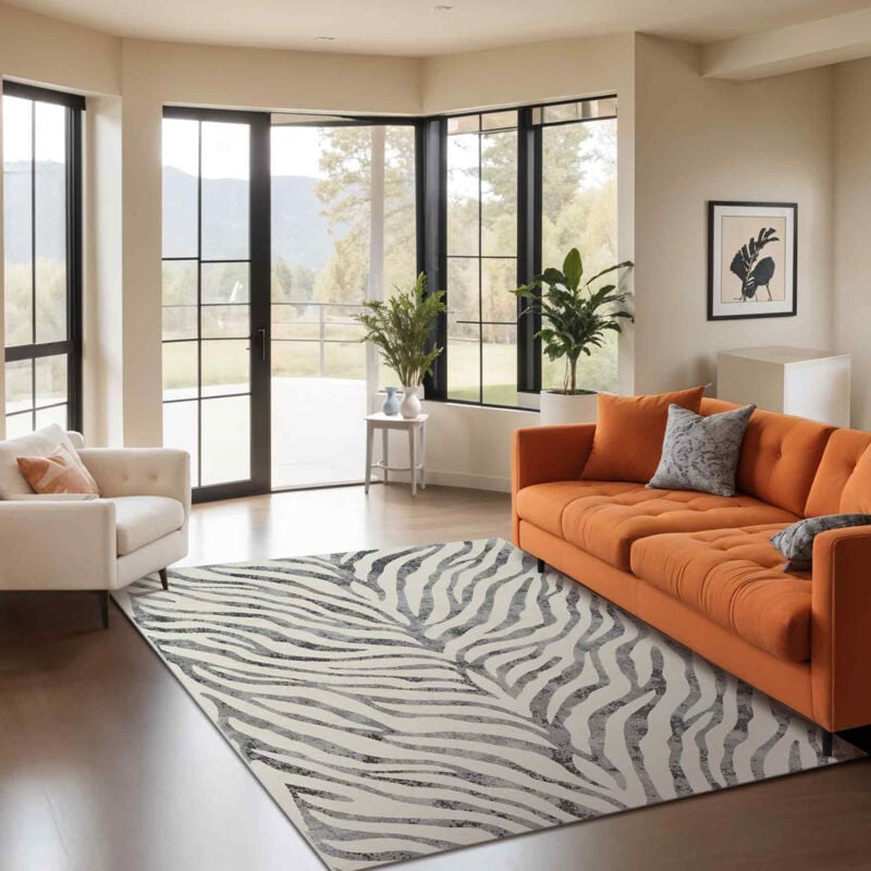 Surya - Tapis Zébré Bohème Gris Foncé/Beige 160x220 cm