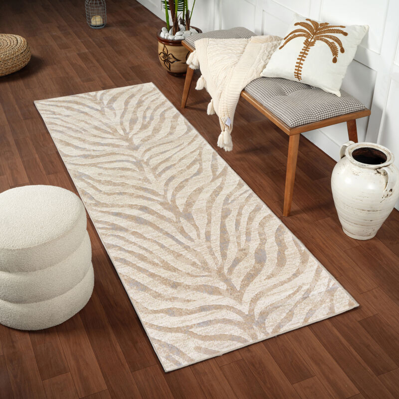 Surya - Tapis de Couloir Zébré Bohème Gris/Beige 80x220 cm