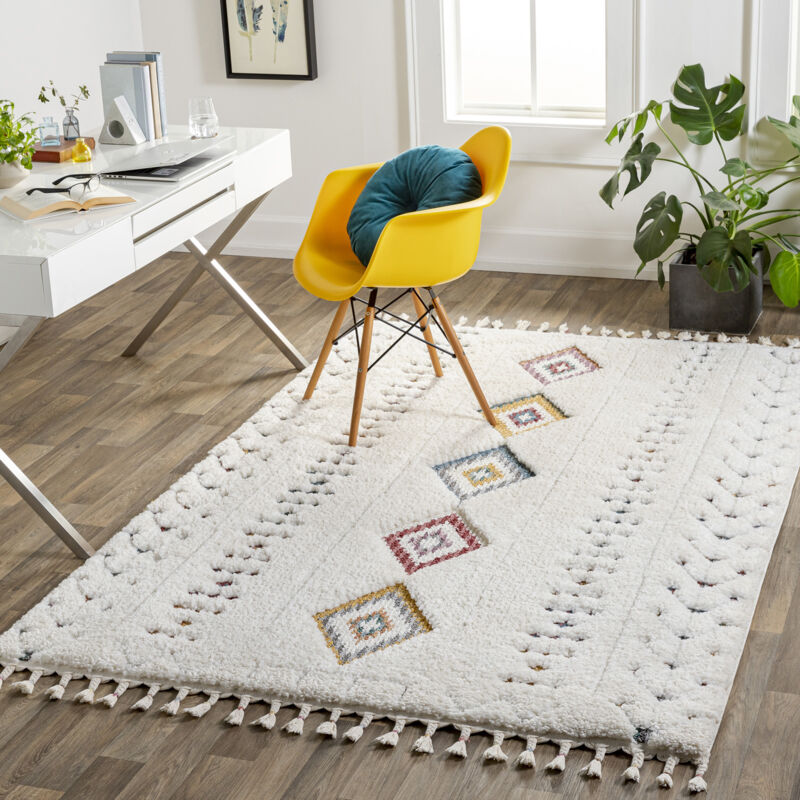 Surya - Tapis Shaggy Bohème Multicolore/Blanc 160x213 cm
