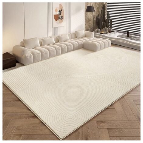 Tapis De Salon Chambre - Peluche Courte Haute Densité - Motifs Géométriques Crème - Antidérapant 160x230cm