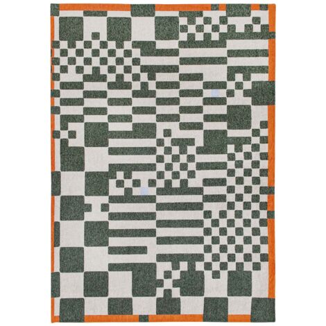 Tapis de salon Chess Craft Collection 200x280 cm - Deep Green - Motif Damier Déconstruit, Graphisme Audacieux, Couleurs Vives pour Esthétique Intrigante
