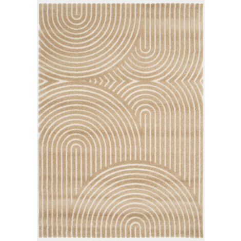 Tapis de salon en relief - Circle - Courbe beige et crème - 160 x 230 cm