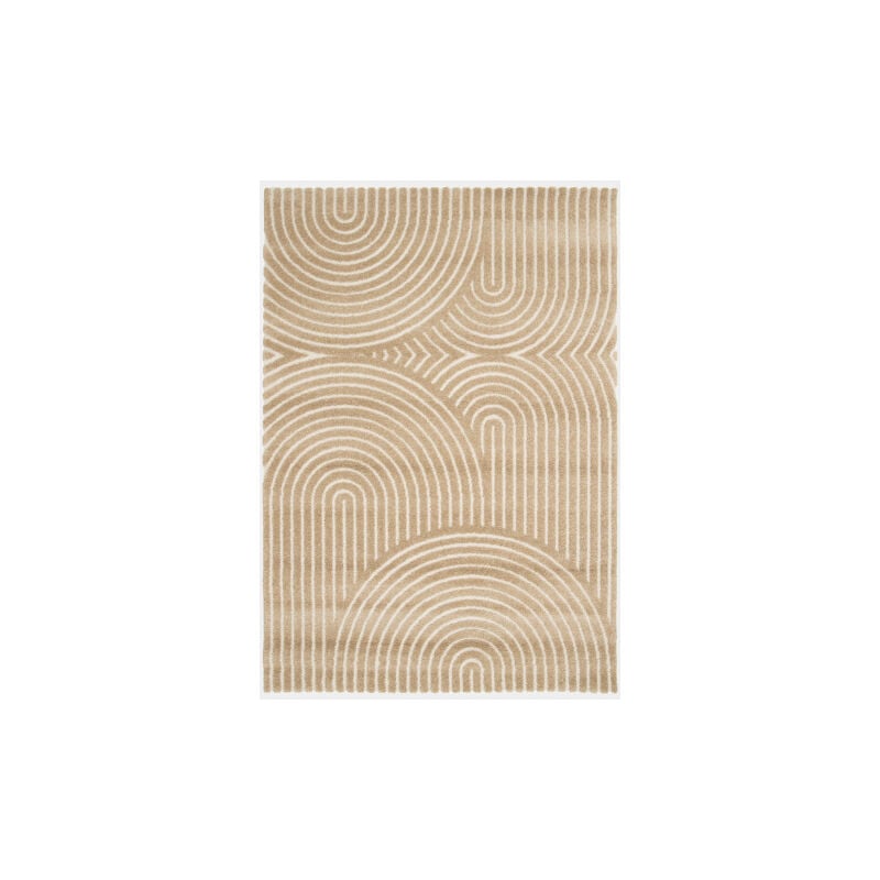 Décoweb - Tapis de salon en relief - Circle - Courbe beige et crème - 200 x 290 cm