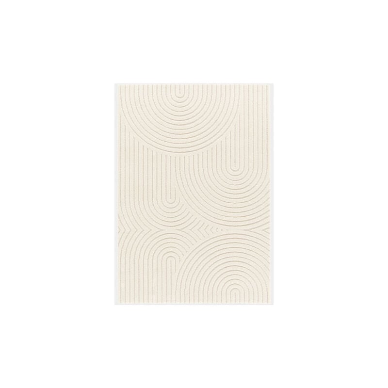Décoweb - Tapis de salon en relief - Circle - Courbe crème - 120 x 170 cm