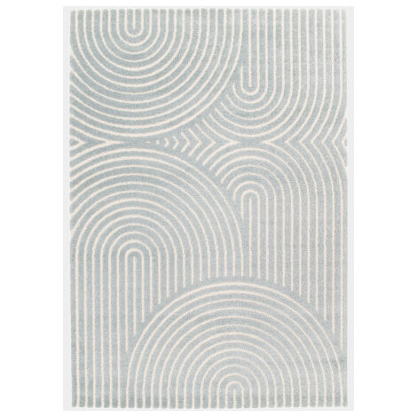 Tapis de salon en relief - Circle - Courbe gris bleuté et crème - 200 x 290 cm