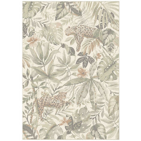 Tapis de salon en velours - Amazonie - Motif jungle fleur et jaguar