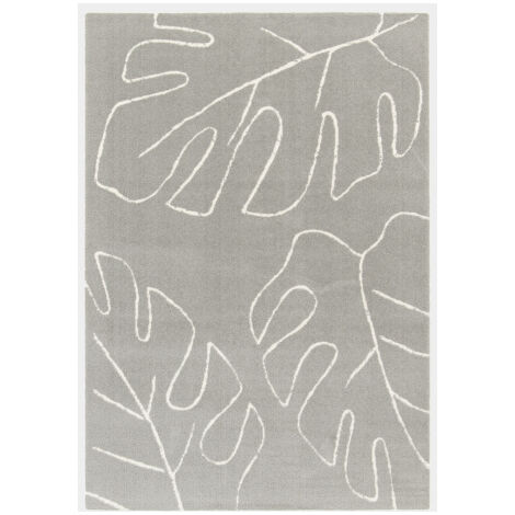 Tapis de salon en velours - Palme - Motif feuille - Écru et gris clair - 80 x 150 cm