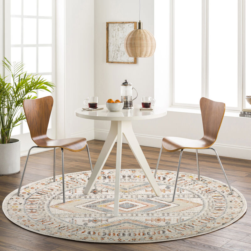 Surya - Tapis Rond Scandinave Bohème Multicolore/Rose ø 160 cm