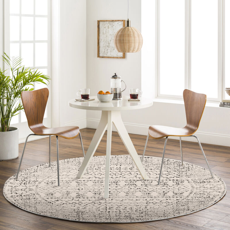 Surya - Tapis Rond Scandinave Bohème Blanc/Noir ø 160 cm
