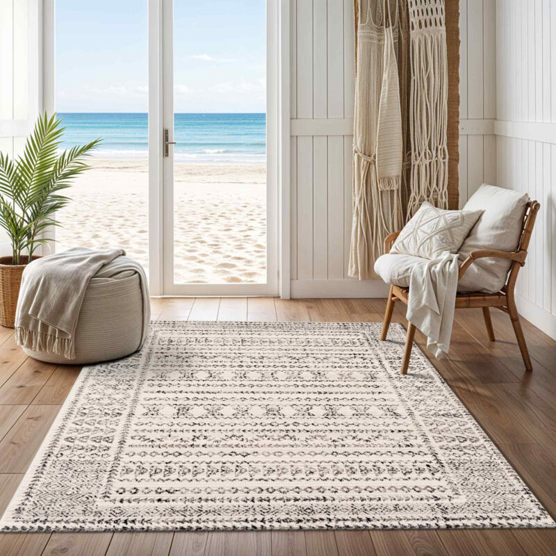 Surya - Tapis Scandinave Bohème Blanc/Noir 130x170 cm