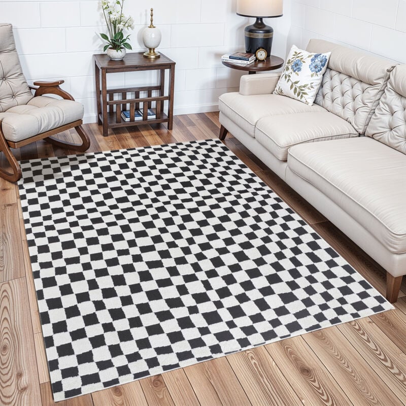 Surya - Tapis Scandinave à Carreaux Noir/Blanc 160x213 cm