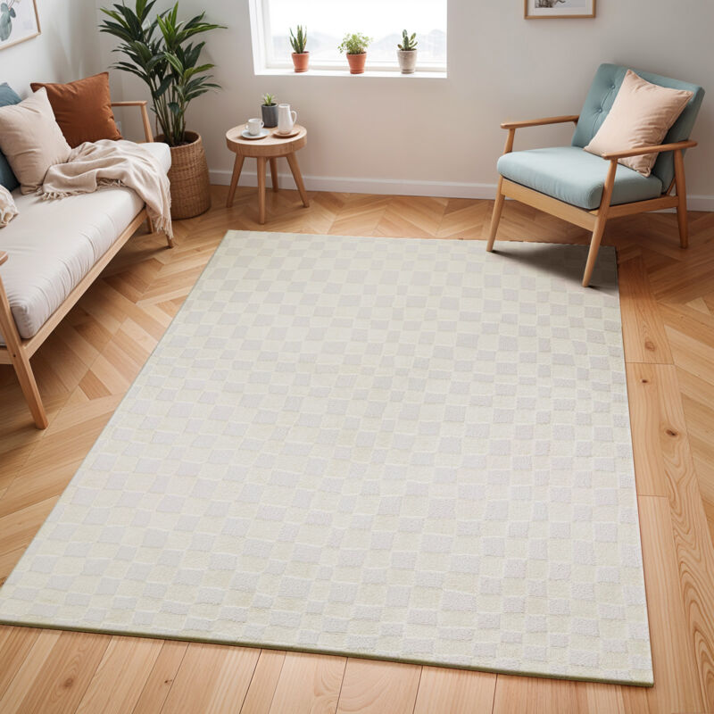 SURYA Tapis Scandinave à Carreaux Ivoire 160x213 cm
